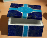 Lapis Lazuli Jewelry Box with Marble & Turquoise Inlay – Personalized Stone Art Gift for Women Unique Handicrafts IND